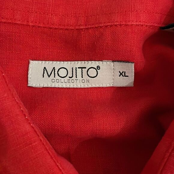 Mojito Collection Red Linen Guayabera Button Up Shirt Mens Size Extra Large - Picture 2 of 12